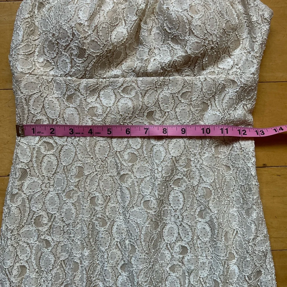 CATCHET IVORY LACE EVENING GOWN, Pearl, Lined, Mermaid, Formal, Metallic, size 4